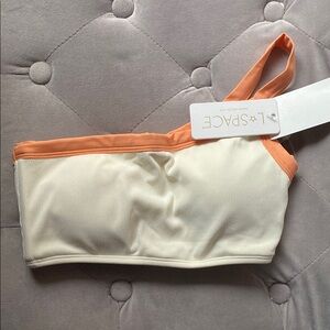 L*Space Off-White and Orange Bikini Axel Top